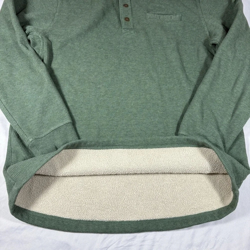 LL Bean Katahdin Iron Works Bonded Waffle Henley XLT Tall Green Sherpa Fleece